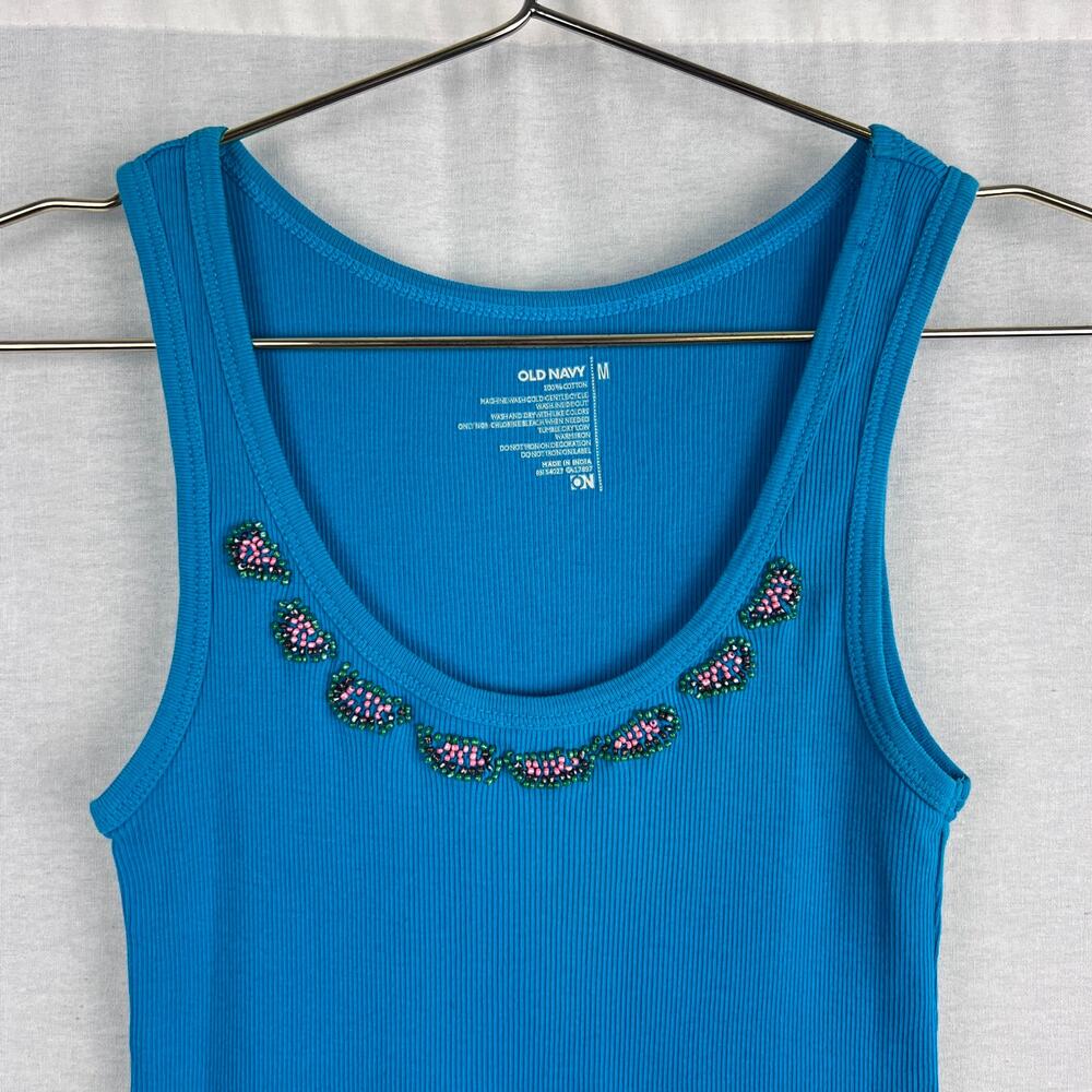 ⭐️ Y2K Old Navy Top Beaded Tank Blue Boho Mermaidcore Summer Artsy Festival